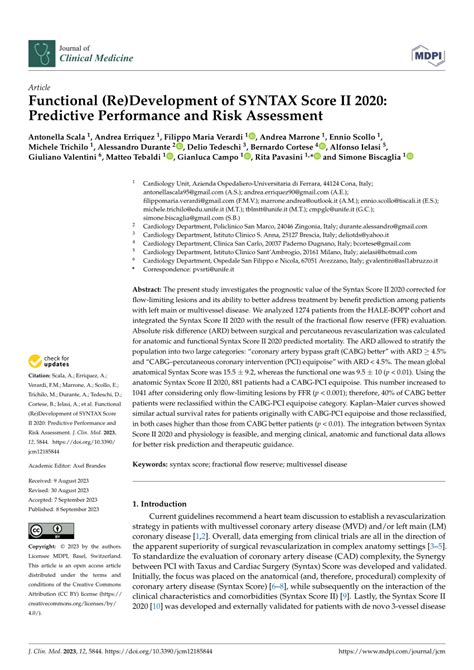 Pdf Functional Re Development Of Syntax Score Ii Predictive