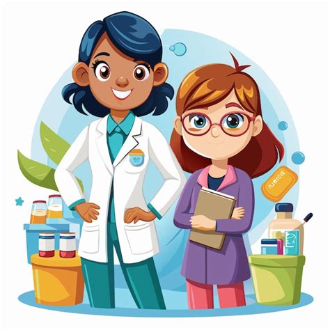 Cartoon Female Pharmacist Colleague Medical Staff Vector Premium Ai