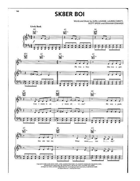 Avril Lavigne Sk8er Boi Sheet Music For Piano Free Pdf Download