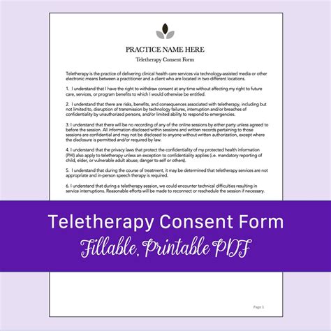 Teletherapy Consent Form Editable Fillable Printable Pdf Etsy