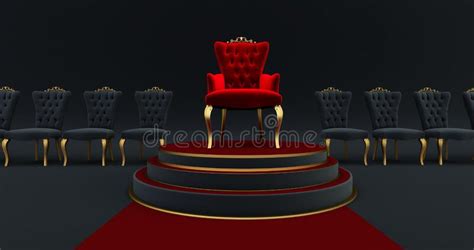 Red King Throne With Golden Globe Isolated On White Background Stock