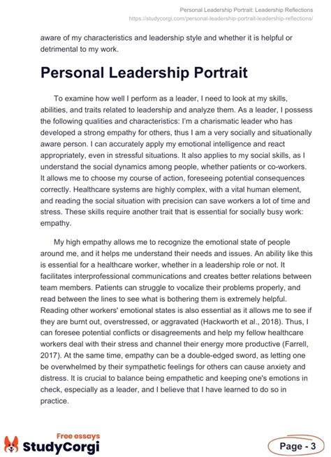 Personal Leadership Portrait Leadership Reflections Free Essay Example