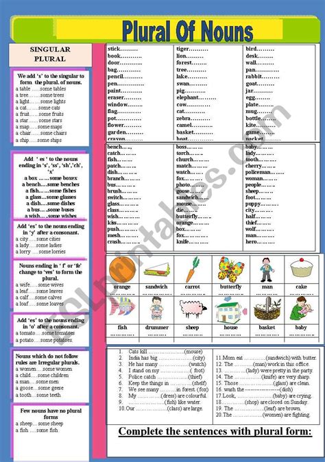 Singular And Plural Nouns Esl Worksheet By Vanda Off