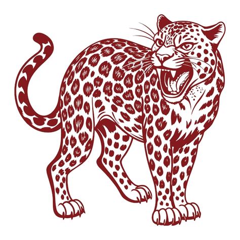 Premium Vector Angry Leopard Linocut Vector Illustration