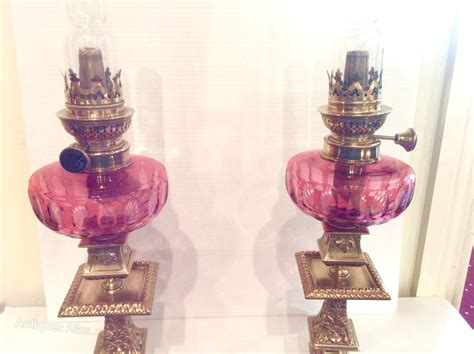 Antiques Atlas Stunning Pair Of Antique Ruby Glass Peg Oil Lamps