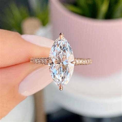 Marquise Moissanite Hidden Halo Engagement Ring Rose Gold Etsy