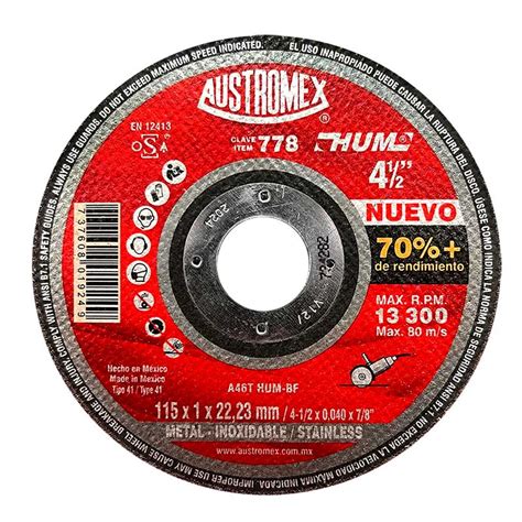 DISCOS DE CORTE AUSTROMEX 778 PARA METAL 4 1 2 PULG PIAC