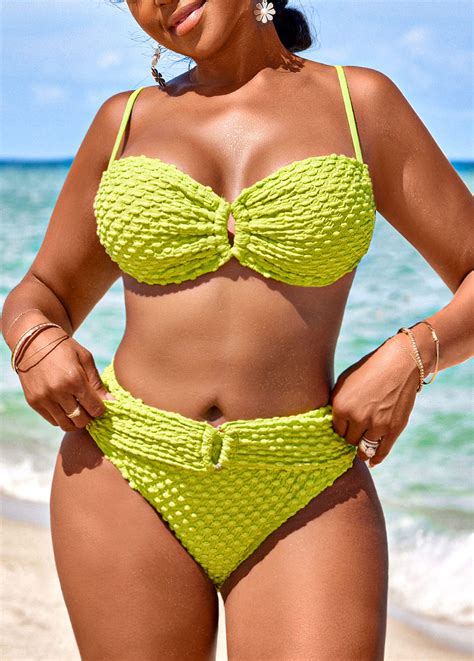 Circular Ring Cut Out Avocado Green Bikini Set Rosewe Usd