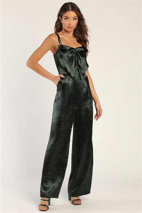 Cute Green Satin Jumpsuit Cutout Jumpsuit Wide Leg Jumpsuit Lulus