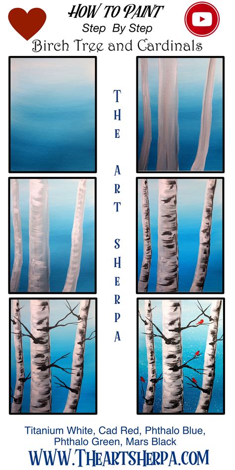 How To Paint Winter Birch Trees Step By Step Beginner Painting Acrylic Painting Canvas