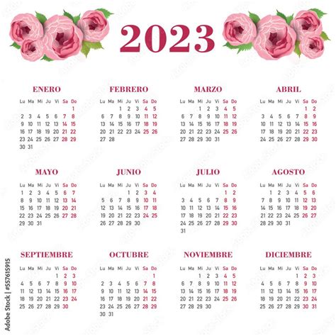 Calendario Con Flores Espa Ol In Stock Photos Bullet