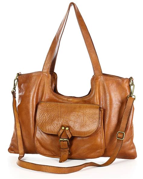 Torebka shopperka skórzana miejska retro bag MARCO MAZZINI brąz camel