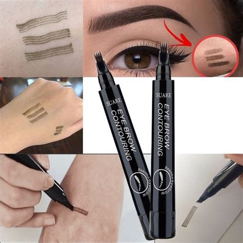 4 Colors 3d Microblading Eyebrow Tattoo Pen 4 Fork Tips Fine Sketch Liquid Eyebrow Pencil