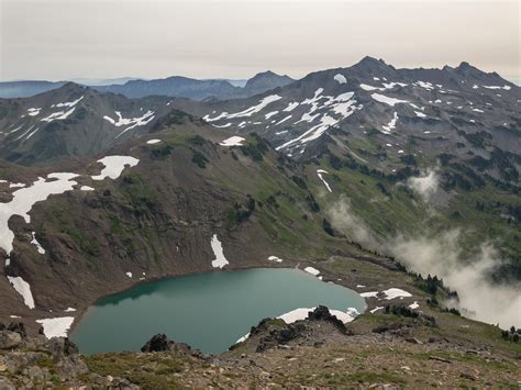 Goat Lake, the PCT, and Old Snowy Mountain, from Hawkeye Point. Goat ...