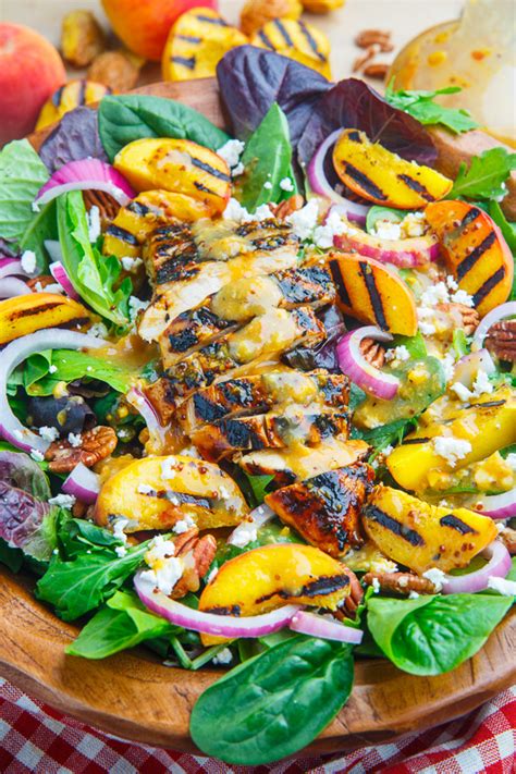 Grilled Peach And Honey Dijon Chicken Salad With Goat Cheese And Pecans Closet Cooking