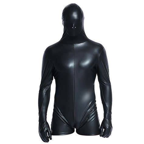 2021 Mens Sexy Full Body Latex BodySuit Tight Black Cosplay Catsuit One