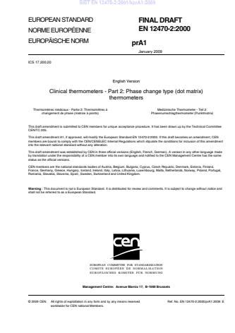 EN 12470-2:2000/prA1 - Clinical thermometers - Part 2: Phase change ...
