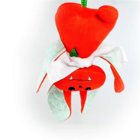 Red Bat Plushie Cuddly Toy For Kids Bat With Green Wings Hanging