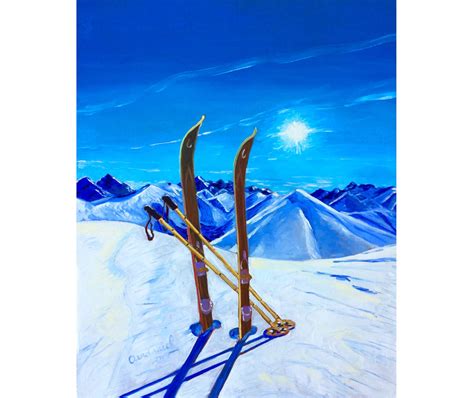 Alaska Skiing Painting Downhill Skis Art Print Gift For Etsy