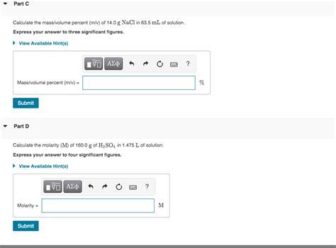 Solved Part C Calculate The Mass Volume Percent M V Of