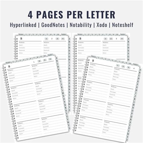 Digital Password Book With Alphabet Hyperlinked Tabs For Goodnotes Password Tracker Spreadsheet