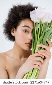 Smiling African American Woman Naked Shoulders Stock Photo 2271634745 Shutterstock