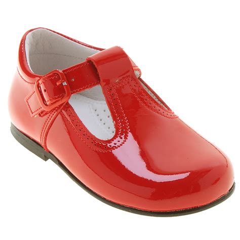 Boys And Girls T Bar Red Patent Shoes Made In Spain