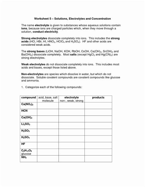 Solutions Chemistry Worksheet With Answers