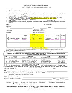 Fillable Online Hawaii Credit By Articulation Application Form