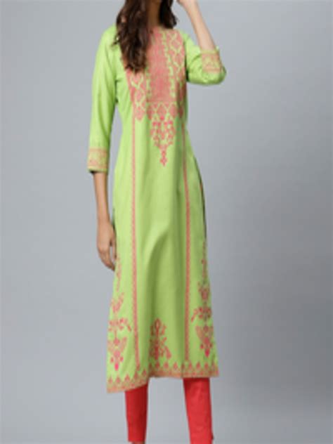 Buy Gerua By Libas Women Green Floral Embroidered Mirror Work Kurta