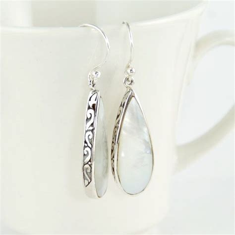 Sterling Silver Natural Mother Of Pearl Earrings Side Detail Mother