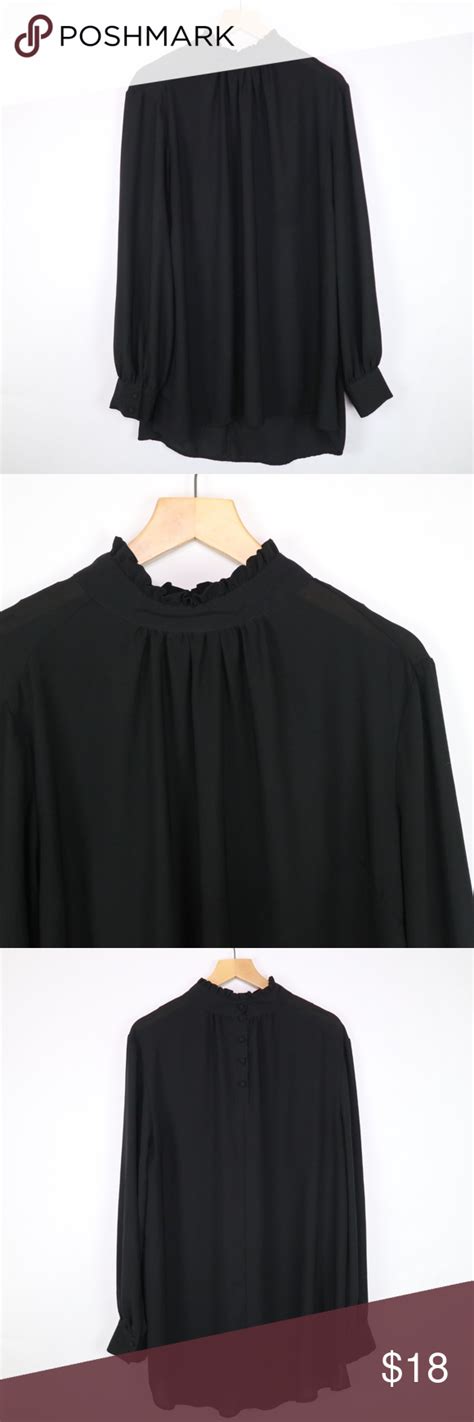 Eloquii Black Long Sleeve High Neck Ruffle Blouse Ruffle Blouse