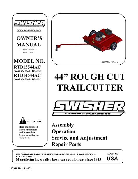 Swisher Rtb12544ac 44 Finish Cut Trailmower Owner Manual Manualzz