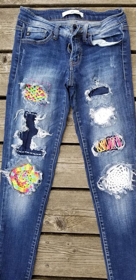 Crochet patches on jeans. My idea, no pattern.