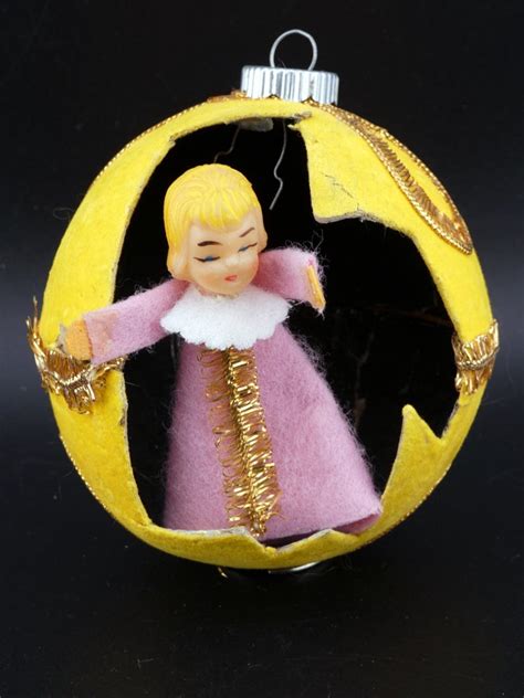 Vintage Christmas Rare Yellow Felt Pink Angel Ball Ornament 3 12 Japan Etsy