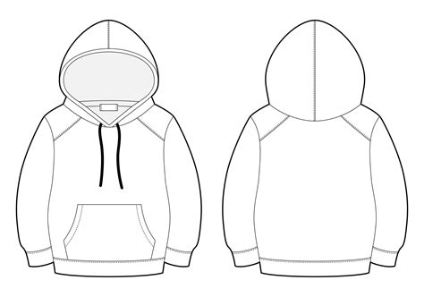 Fashion technical sketch hoodie. CAD mockup template hoody. Drawing ...