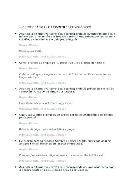 Questionário I - Fundamentos Etimológicos Faveni 2023 - Studocu