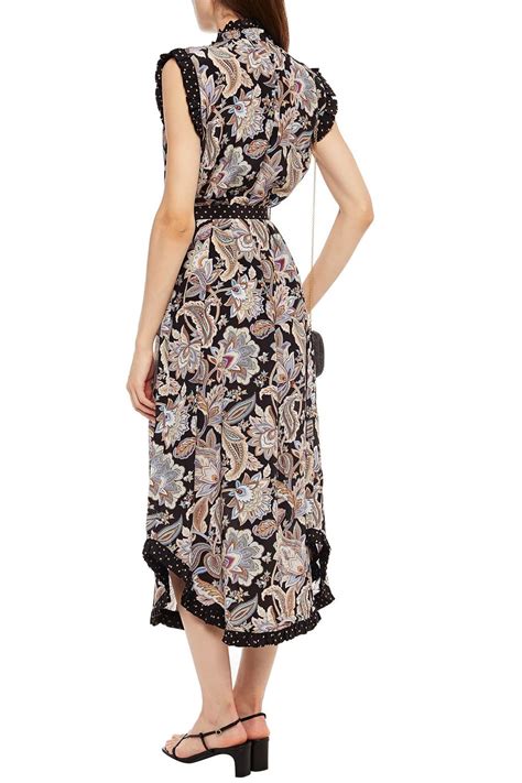 ZIMMERMANN Belted Pussy Bow Printed Silk Crepe De Chine Midi Dress THE OUTNET