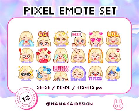 Blonde Hair Girl Chibi Streamer Twitch Emote Cute Blue Eyes Emote Set Kawaii Bob Hair