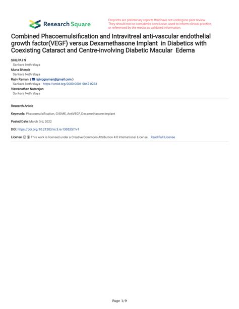 Pdf Combined Phacoemulsification And Intravitreal Anti Vascular Endothelial Growth Factor Vegf