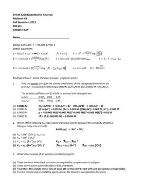 Mt F Answer Key Midterm Chemistry Quantitative Analysis