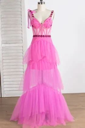 Beaded Sheer Dusty Pink Tulle Trumpet Prom Dress Promfy