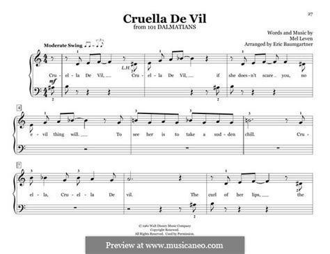 Cruella De Vil From 101 Dalmatians By M Leven Sheet Music On Musicaneo