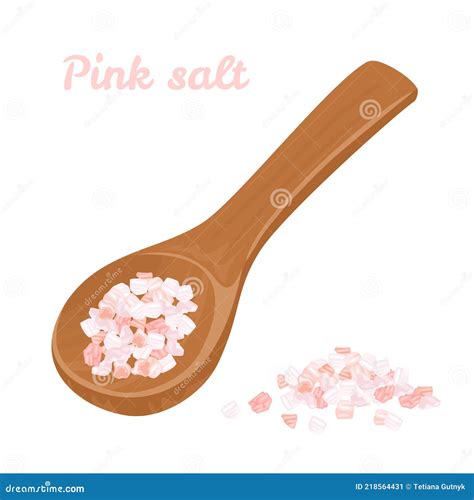 Vector Pink Himalayan Salt In Wooden Spoon And Heap Stock Vector