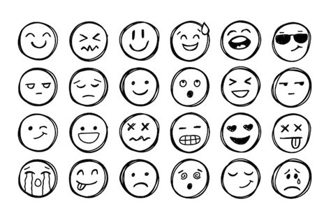 Premium Vector Hand Drawn Smiles Doodle Emotion Faces Freehand Vector