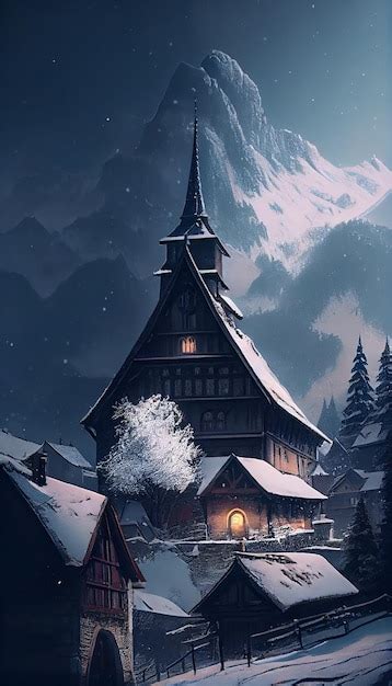 Premium AI Image | A house in the mountains with a snowy mountain in ...