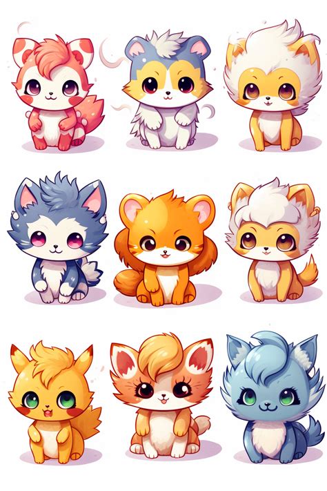 chibi anime animals stickers
