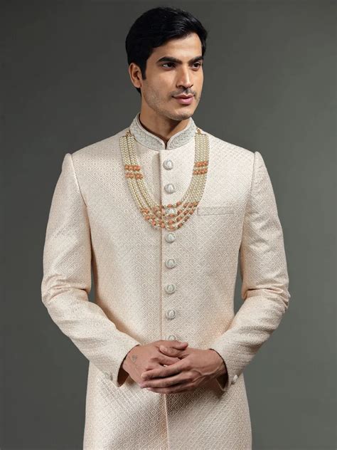 Peach Silk Groom Wear Sherwani G3 Msh7719