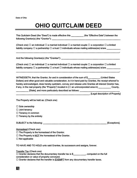 Free Ohio Quitclaim Deed Form Pdf Word