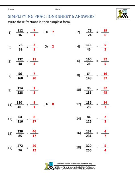 Simplest Terms Fractions